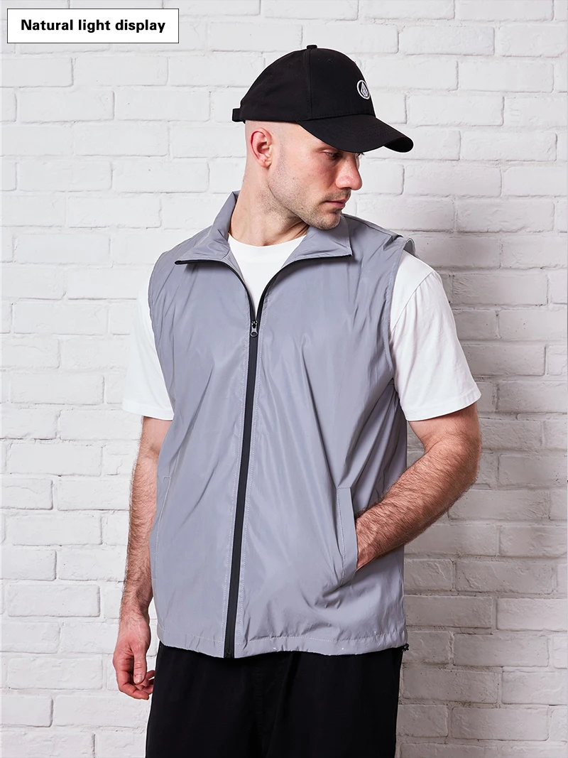 Frühling Sommer Dünne männer Reflektierende Weste Nacht Laufen Im Freien Stehkragen Ärmellose Jacke Streetwear Tanzen Hip-hop Kleidung – Detail 7