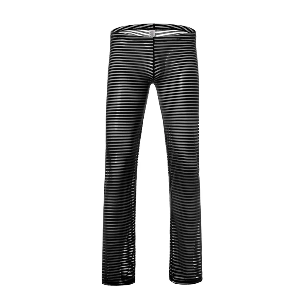 Sexy Men Sleepwear Pants See-Through Breathable Stripe Breathable Soft Pajamas Sleep Bottoms  Trousers Homewear Underpants men's pajama sets