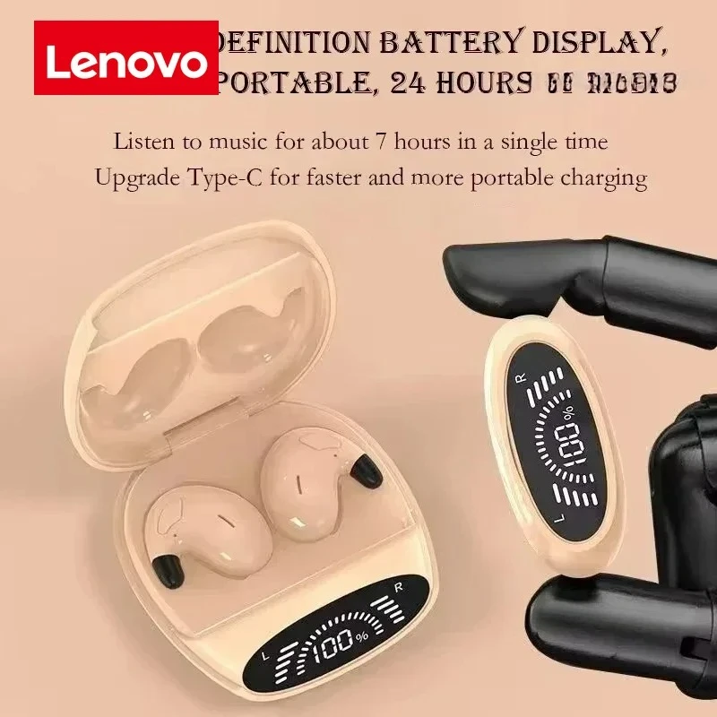 Lenovo Wireless Sports Bluetooth Headphones Highend Dual Ear Sleep In Ear with Mic Mini Noise-Cancelling Ultra-Slim Earphones