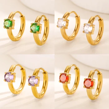 Cute Birthstone Small Hoop Earrings for Women Stainless Steel Gold Color Piercing Earrings Fashion Wedding Waterproof Jewelry