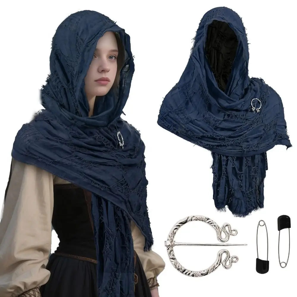 Fashion Medieval Style Medieval Cloak With Viking Brooch Beggar Style Hooded Shawl Scarf Scarf Cape Streetwear