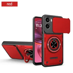 360° Ring Holder Phone Case with Slide Camera Protector - Motorola Moto G85 (Red)