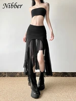 Nibber 2024 Summer Solid Color Simple All-match Casual Sexy Fimbriate High Street Trendy Cool Women's Laminated Ruffled Skirt - Image 2