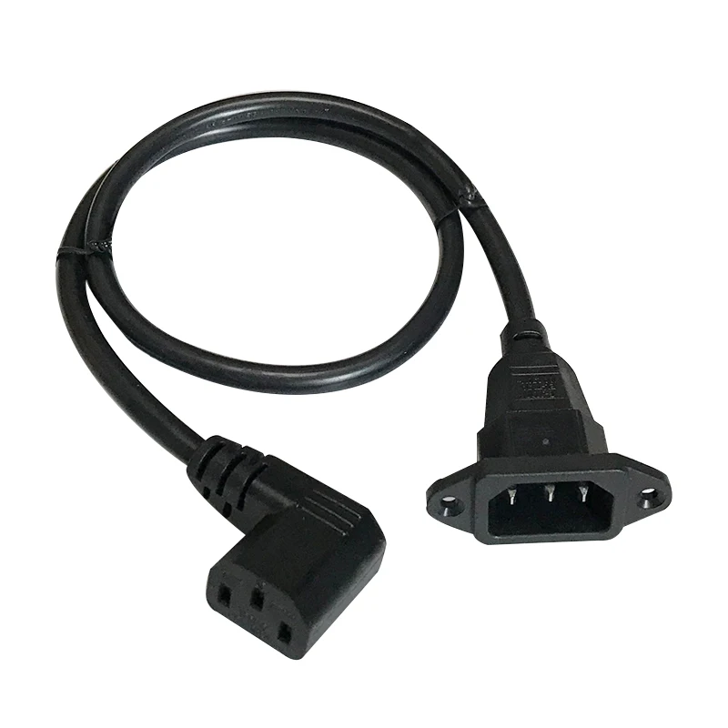 Cabo de Extensão Iec320 C14 a C13 com Furos de Parafuso C13 Angular 60cm Comprimento 3g H05vv-f