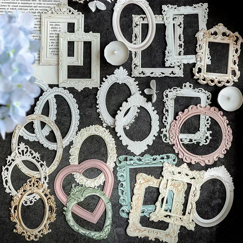 Embossed photo frame decoration stickers DIY handbook book photo frame collage card vintage shooting props border stickers 10pcs