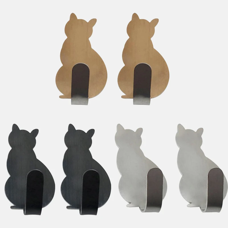 Description Picture 2 of item2pcs Cat Pattern Self Adhesive Hooks Storage Holder for Bathroom Kitchen Hanger Stick on Wall Hanging Door Clothes Towel Racks