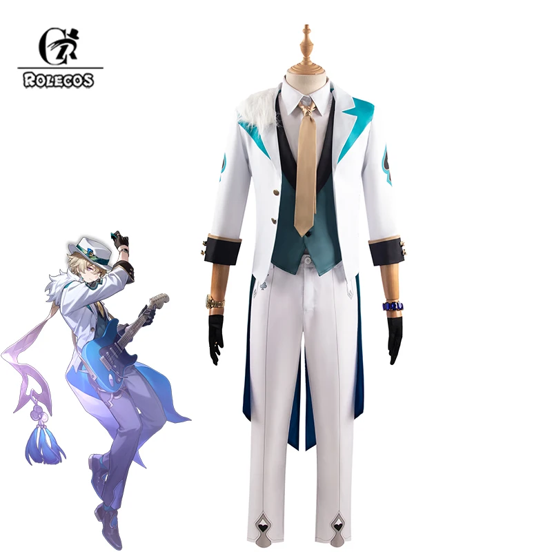 

ROLECOS Honkai Star Rail Concert Aventurine Cosplay Costume Guitar Player Men Uniform Halloween Carnival Role Play Male Suit
