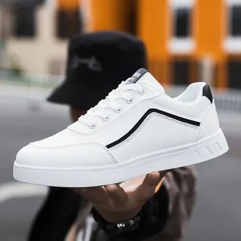 White Vulcanized Sneakers for Men, Flats, Comfortable Shoes, Lace Up, Fashion, Plus Size, 39-48, Autumn, Spring 1