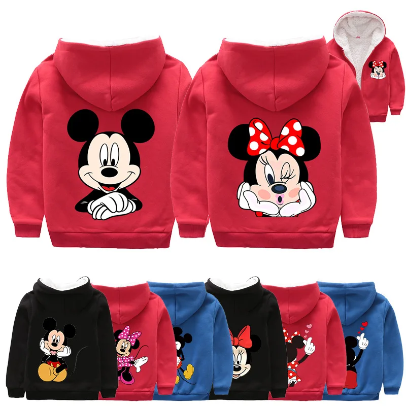 

Disney Mickey Minnie Baby Girl Boy Clothes Cute Hooded Coat Plush Warm Winter Casual Outwear Zipper Jacket Children Clothes 3-8Y
