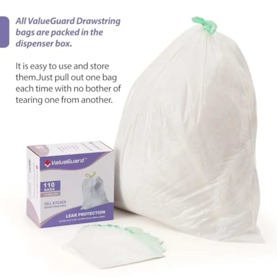 13-Gallon Drawstring Tall Waste Bags – 110-Count, 0.8 Mil 2