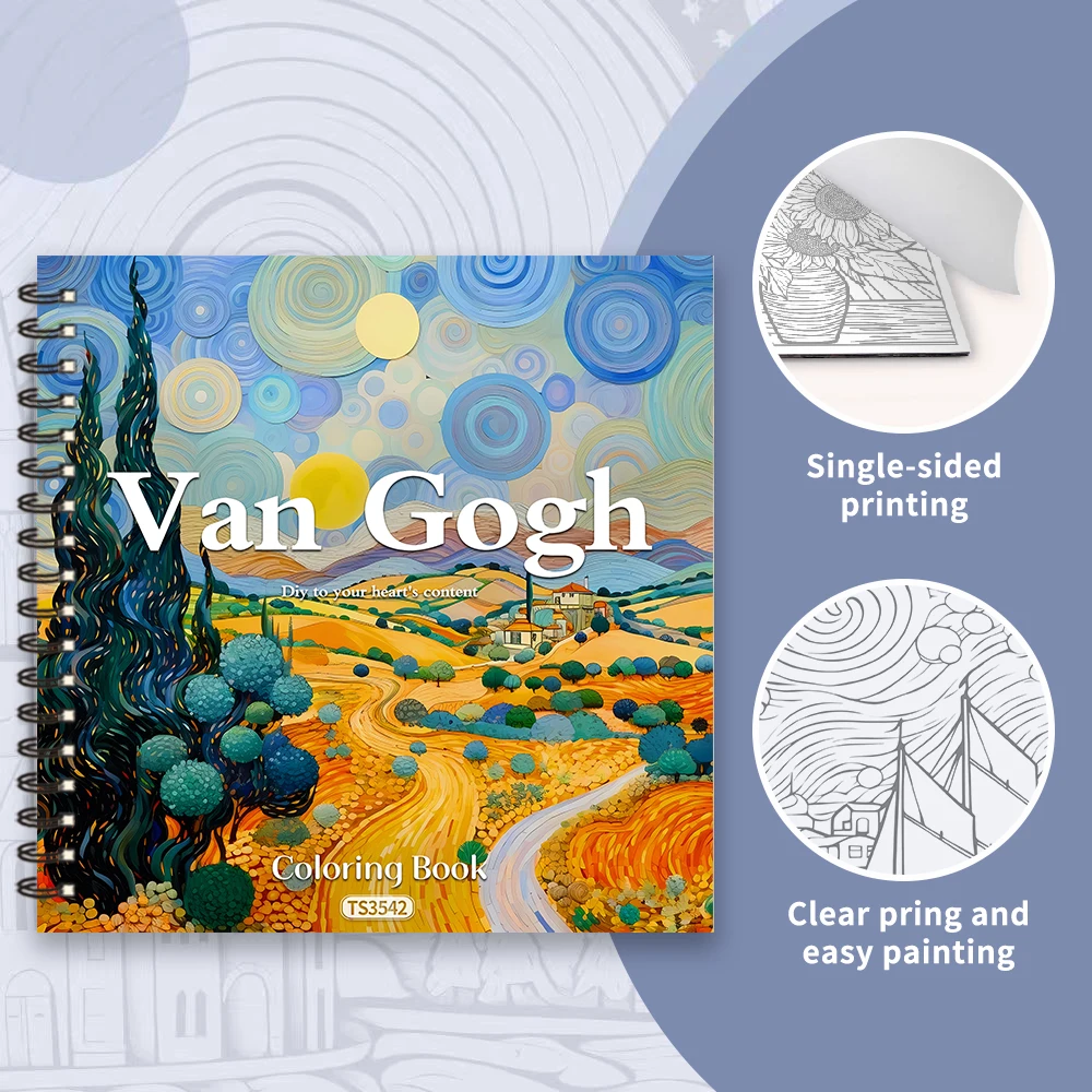 Van Gogh Colouring Book - 30 Sheet Adult Colouring Book, 100gsm8.3x 8.3 inch, Drawing Book, Birthday Gift, Holiday Party Gift 3