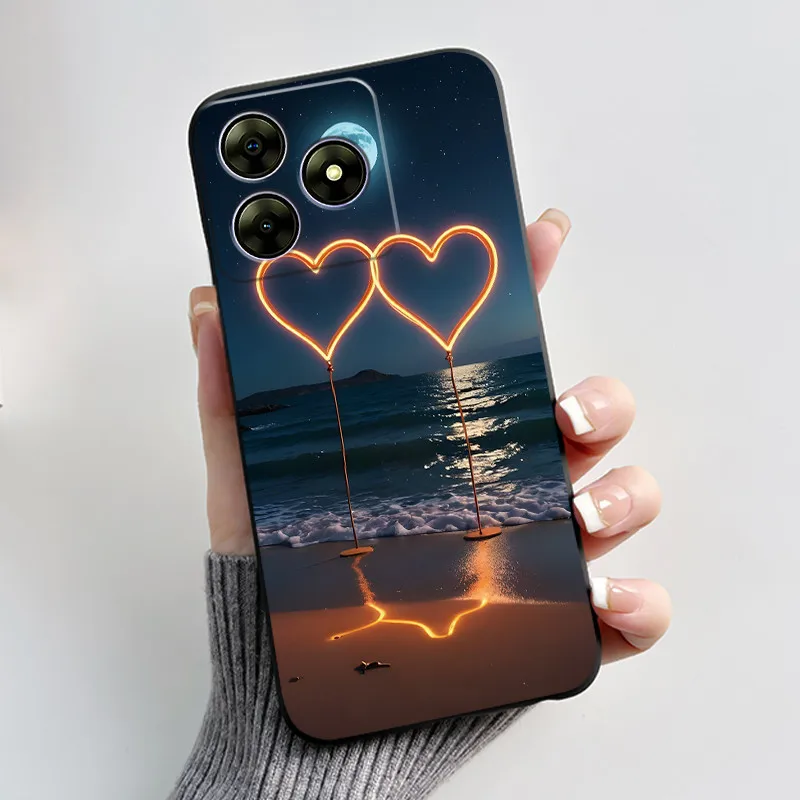 Shockproof Black Soft Shell Phone Case with Romantic Moonlight Design