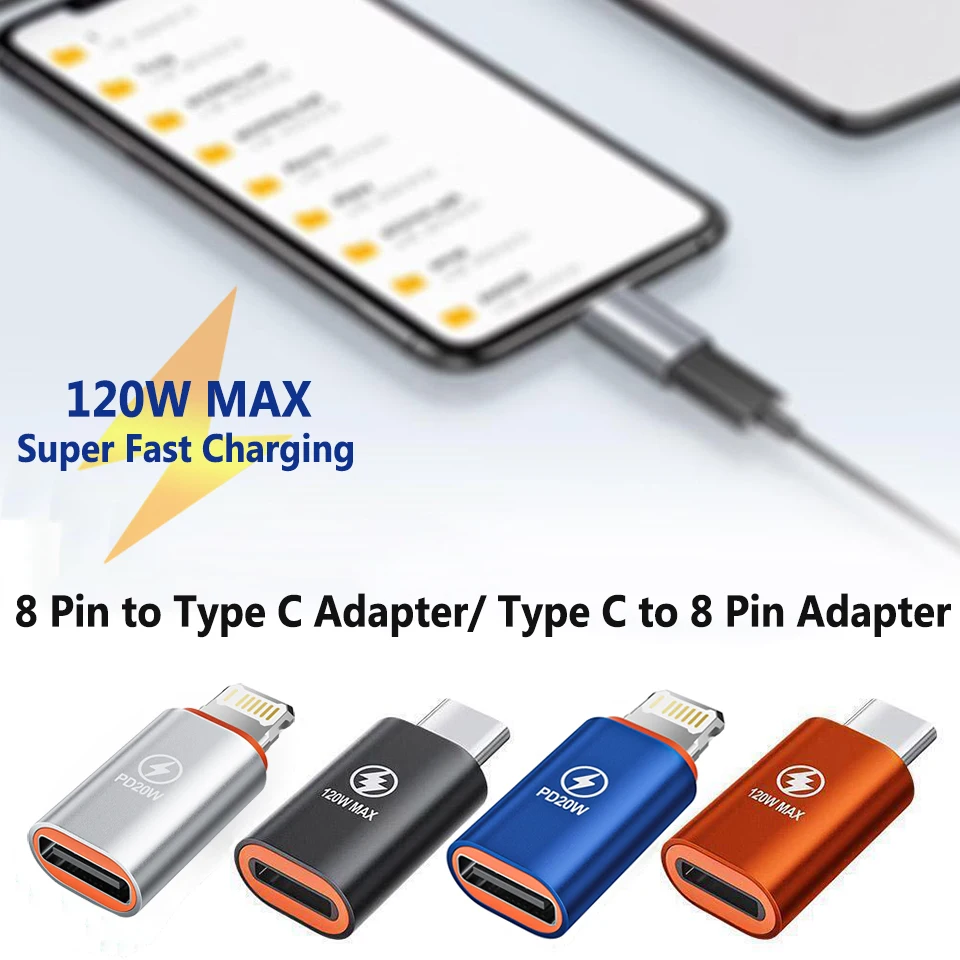 8 Pin To Usb Type C Adapter 120w For iPhone 15 Pro Max 14 13 Ipad Macbook