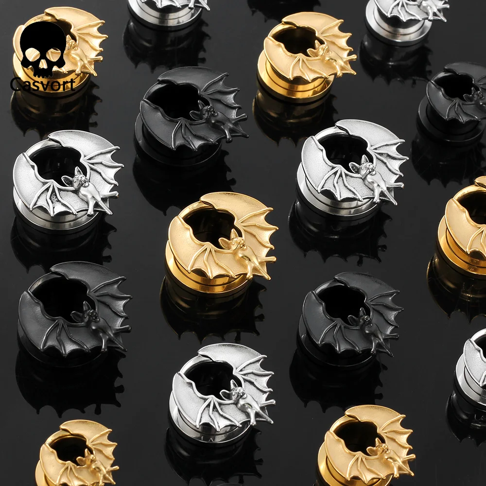 

Casvort 10 PCS Wholesale Bat Ear Tunnels Plugs Body Piercing Basic Gauges for Women Men 316 Stainless Steel Pierced Earrings