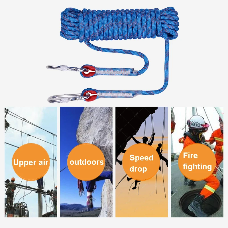 10mm Rock Climbing Rope 10M/20M Outdoor Static Rapelling Rope Fire Rescue Safety Escape Climbing Emergency Rope Cord