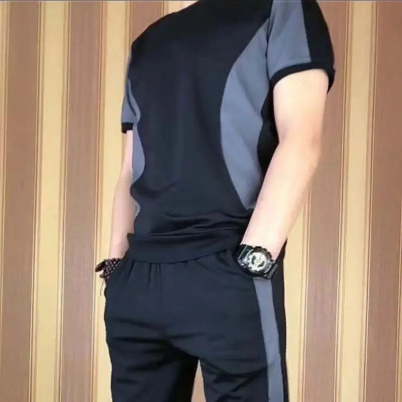 Fashionable Casual Men's Summer Sports Suit Short Sleeves 2-piece Set Versatile Trendy Streetwear
