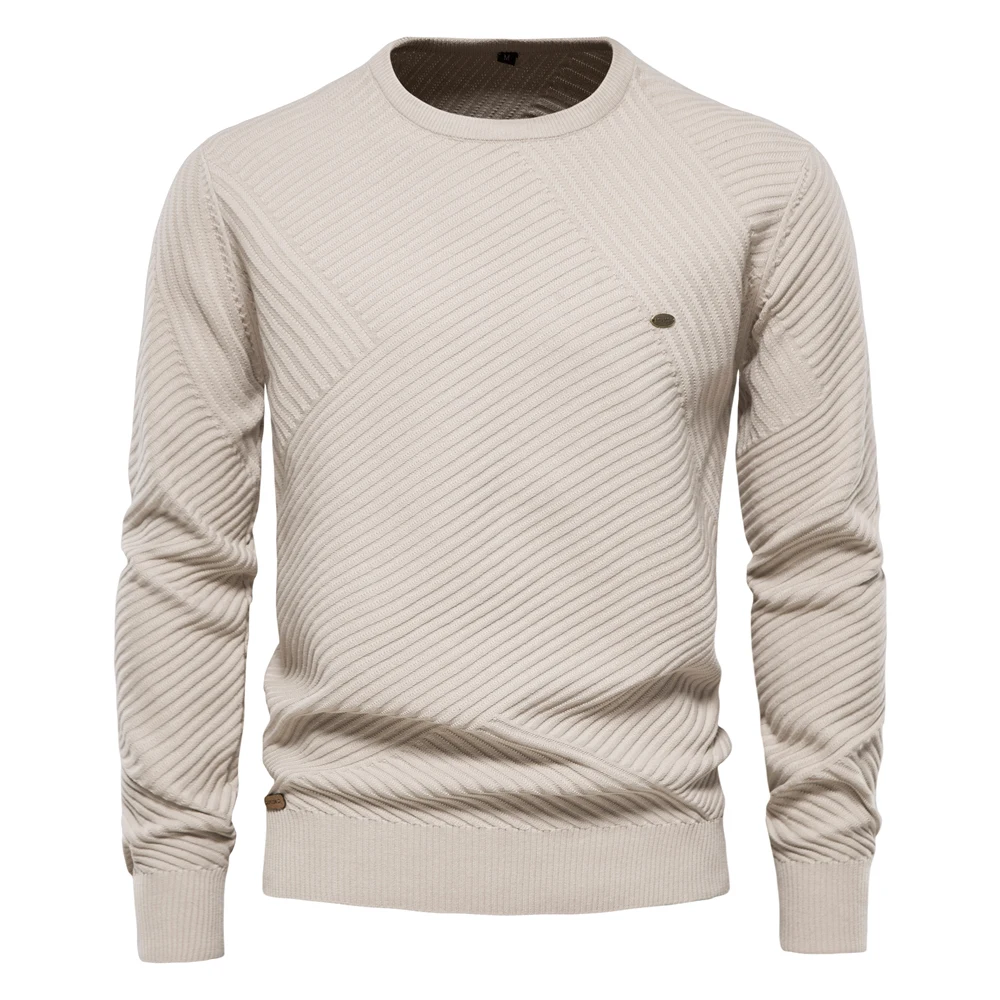 New Solid Color Cotton Men's Sweater Striped O-Neck Knitted Pullover for Men Casual High Quality New Winter Sweater Men