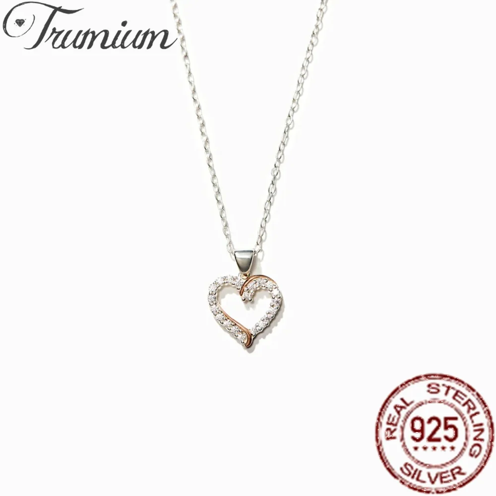 

Trumium 925 Sterling Silver Necklace Heart-Shape White Zircon Small Pendant Necklaces for Women Valentine's Day Gift Girls