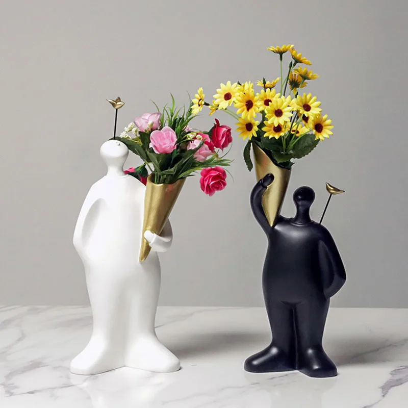 Nordic Resin Simulation Human Body Vases Living Room Office Desktop Flower Arrangement Container