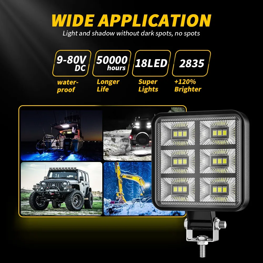 

Excavator 3-inch New Floodlight Car LED Work Light Cab Top Light Scattering Big Arm Light Driving Light Accessories For Vehicles