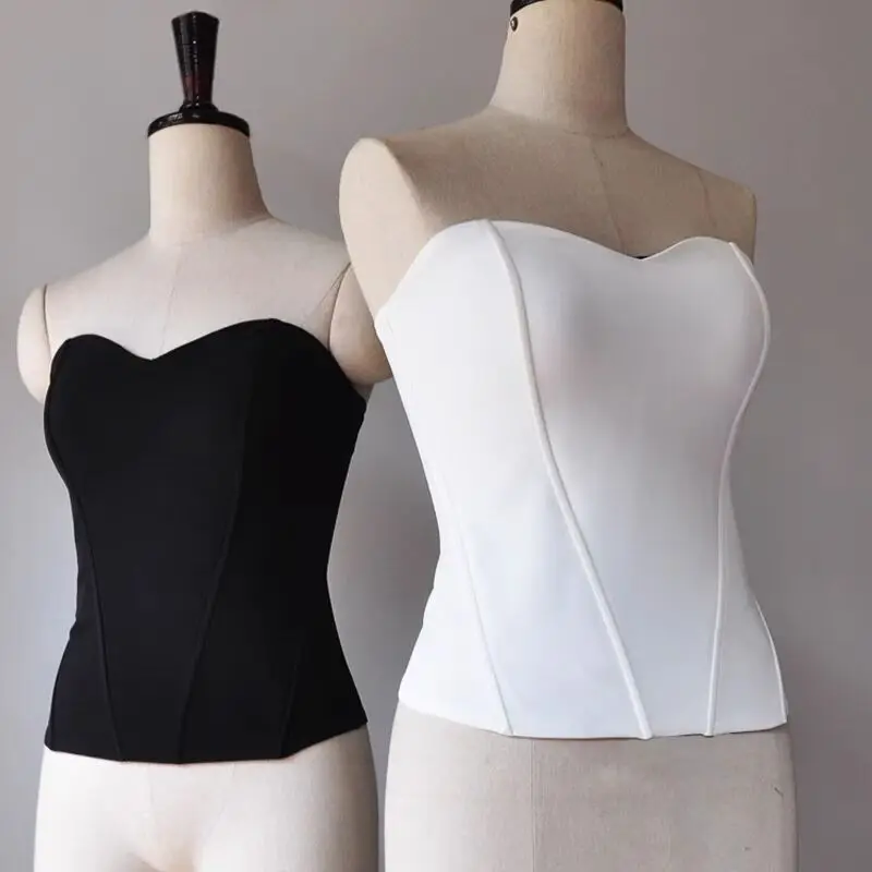 Description Picture 2 of itemWomen's Slimm Tube Tops With Bra Strapless Over Bust Butiers With Bones Camisole With Zipper Outwear For Clubwear