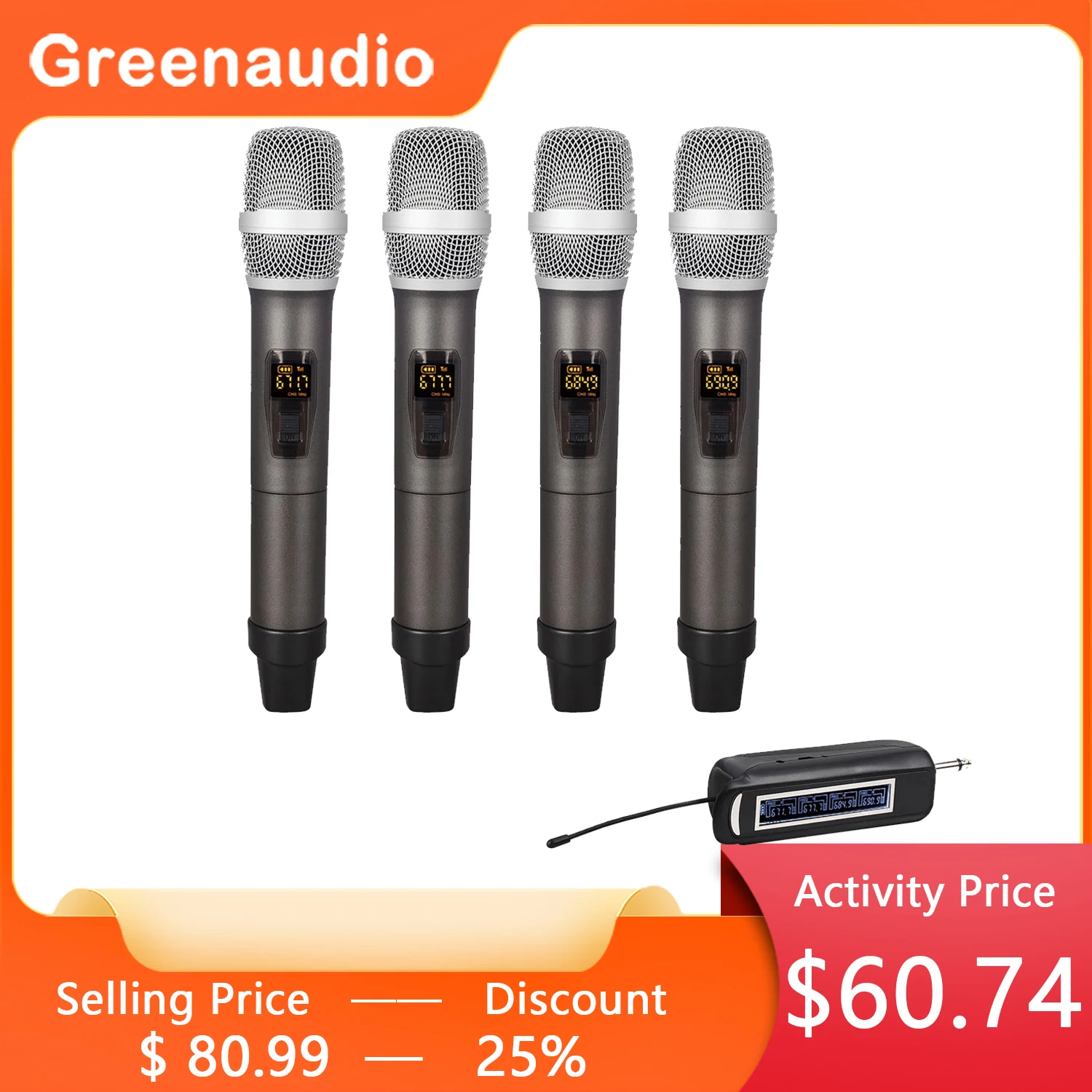 

GAW-RM50 Professional Handheld Microphone Wireless 4-Channel UHF Mic Party Karaoke Church