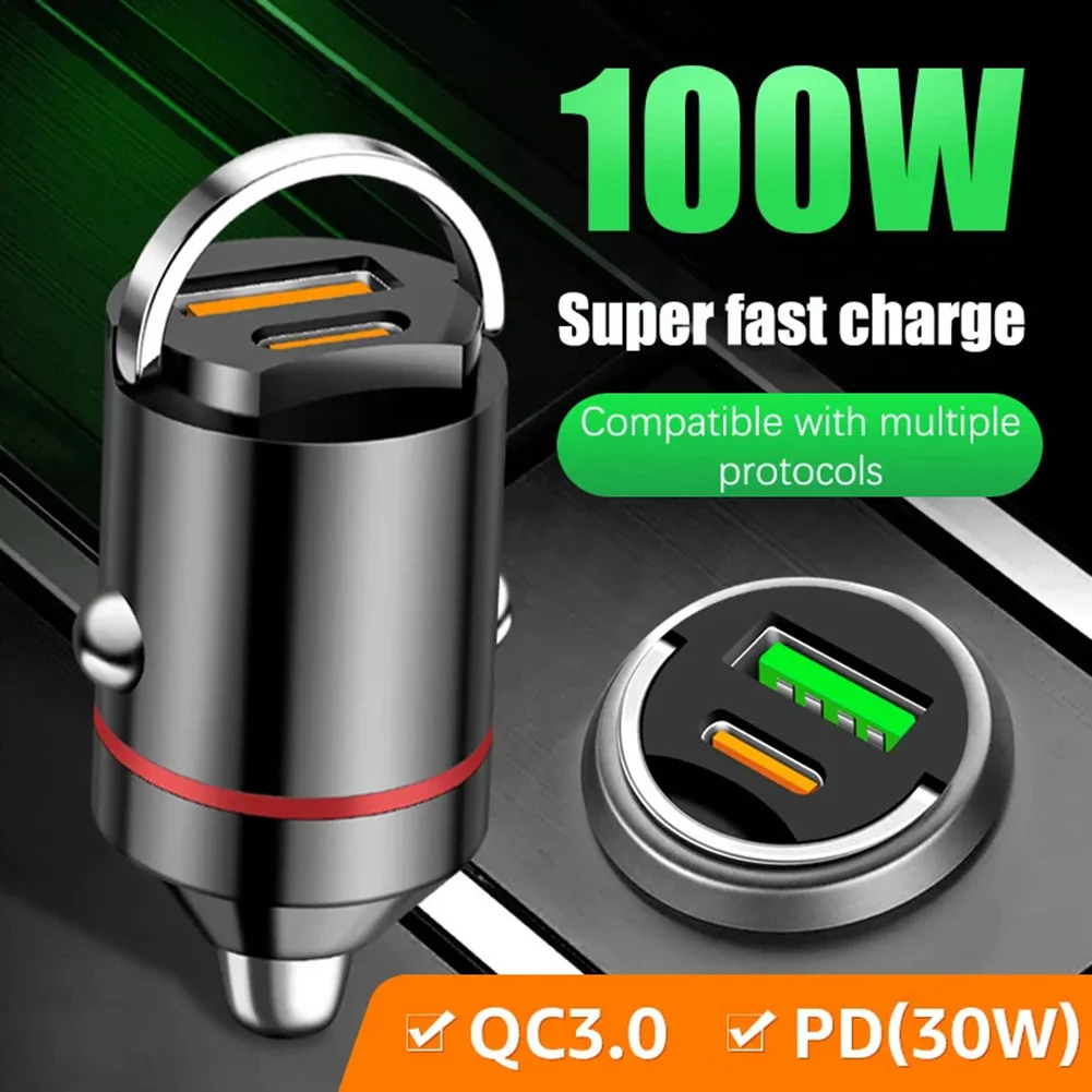 자동차 부품 자동차 충전기 블랙 방진 도구, C타입 + 100W(MAX) 방수, 5V/3A 알루미늄 합금, 신제품 좋은 효과