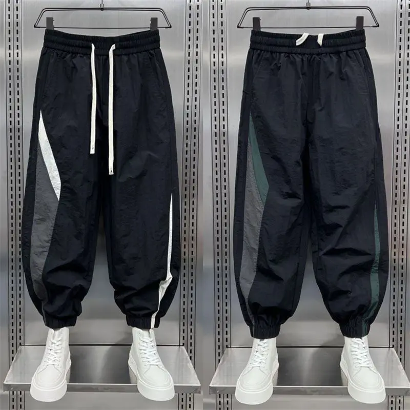 Description Picture 2 of item2024 New Summer Fashion Trendy Men's Casual Sports Style Thin Quick Drying Striped Patchwork Loose and Versatile Harlan Pants