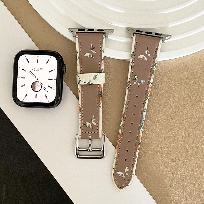 Cute Butterfly Flower Leather Band For Apple Watch Ultra 49mm 7 8 41 45mm  38mm 40mm 42 44mm Women Bracelet For iWatch 6 SE 5 4 3 - AliExpress