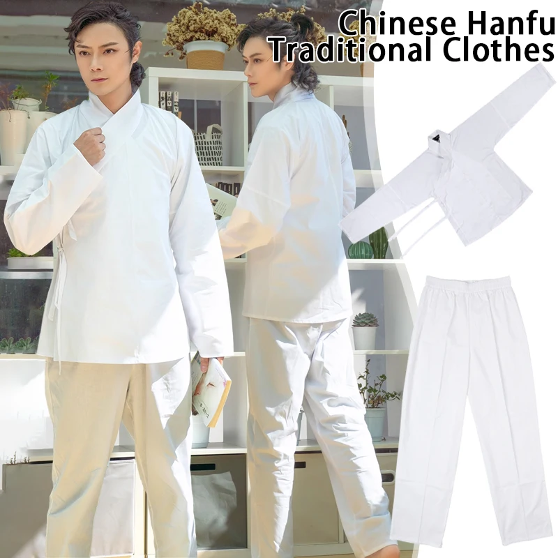 Men Cotton White Improved Underwear Pajama Pants Men Chinese Traditional Clothing Male Hanfu Lining Ancient Style Kimono Tops