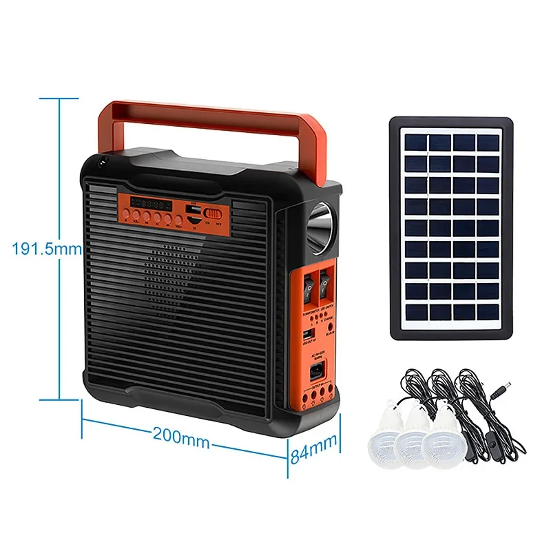 Portable Solar Light USB Charger Home FM Radio Solar Panel Power Generator Kit with 3 LED Bulb Emergency Outdoor Camping Light