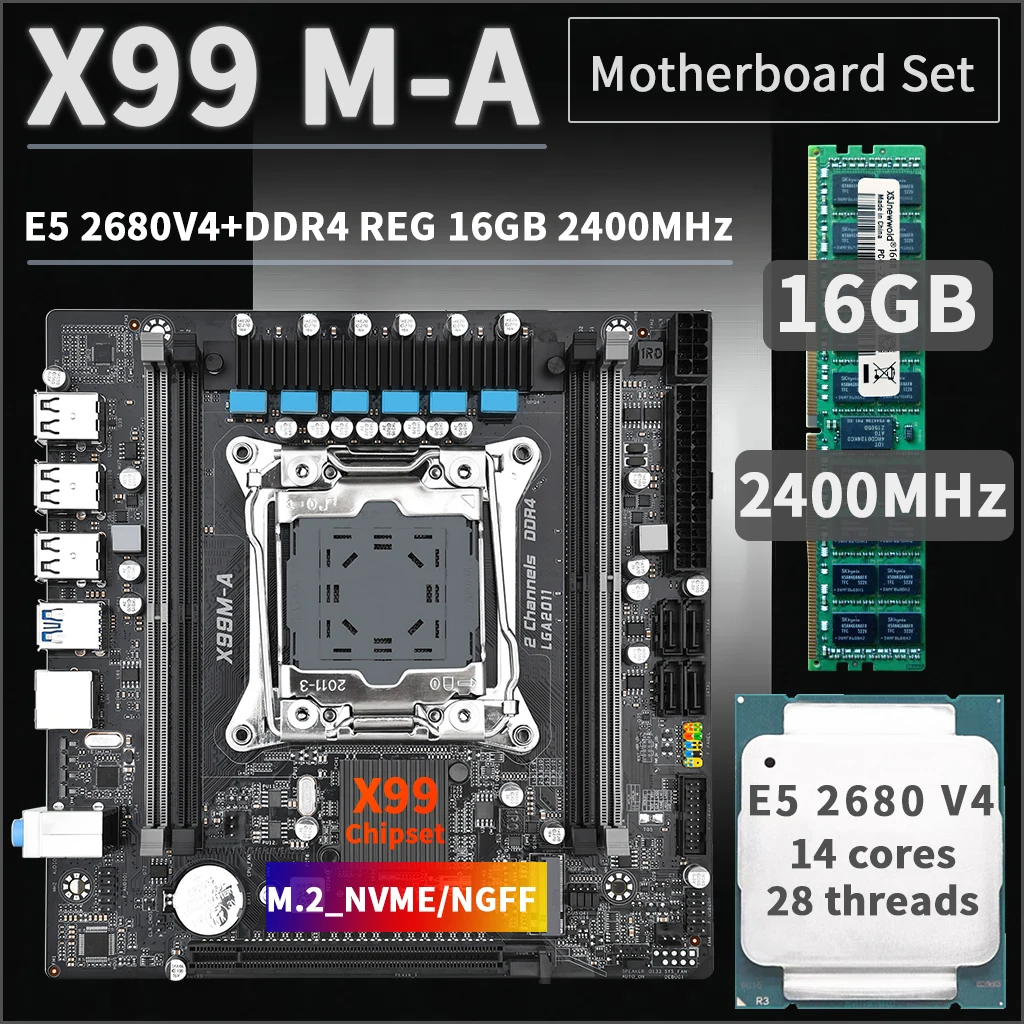 Intel Xeon E5-2680 v4 + X99マザボ + 16GB X99 マザーボード コンボ キット セット XEON E5 2680 V4 16GB 2400MHz
