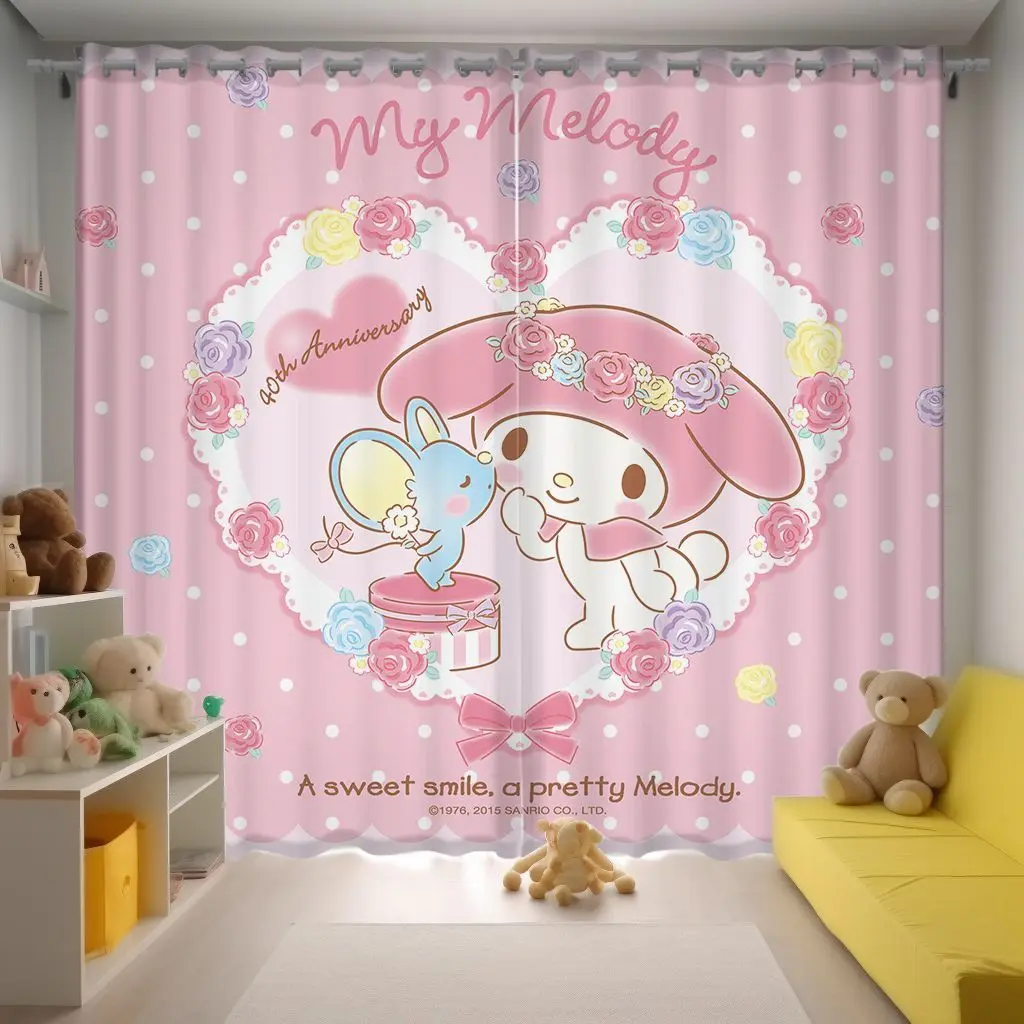 

Светонепроницаемые занавески Melody Kuromi, занавески на окна в стиле аниме для гостиной, Мультяшные персонализированные домашние детские оконные занавески проеком