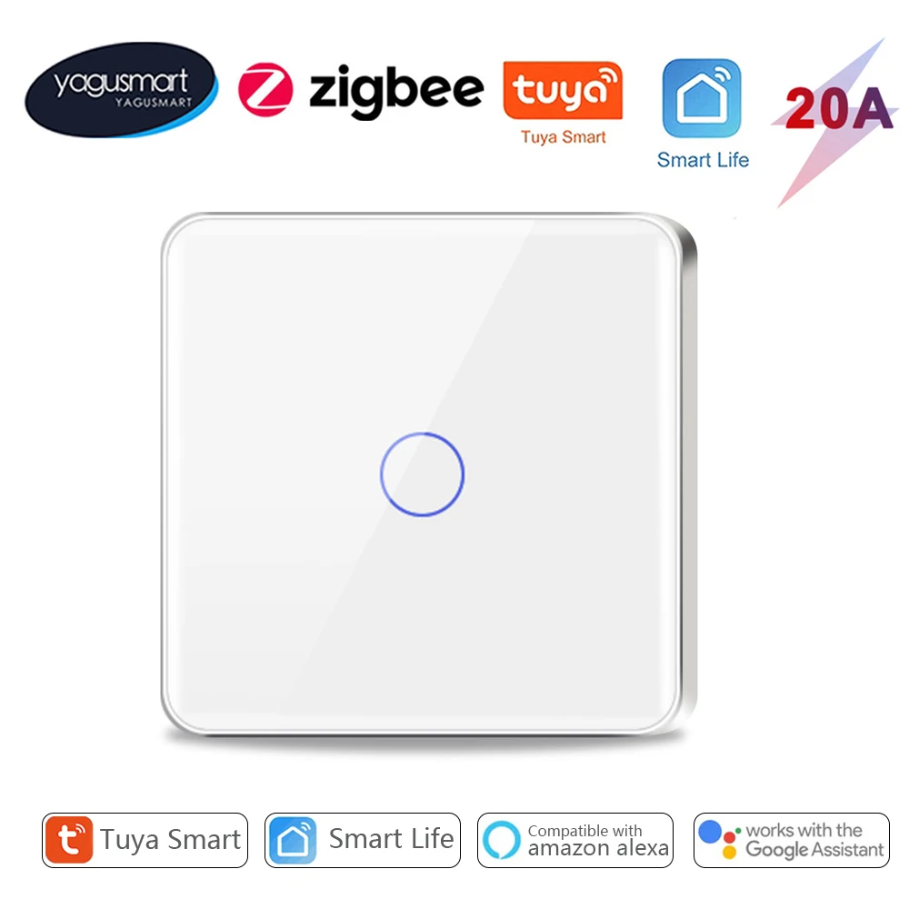 

Yagusmart Tuya Zigbee 20A High Power Smart Touch Boiler Water Heater Switch EU Electric Light Switch Alexa Google Voice Control