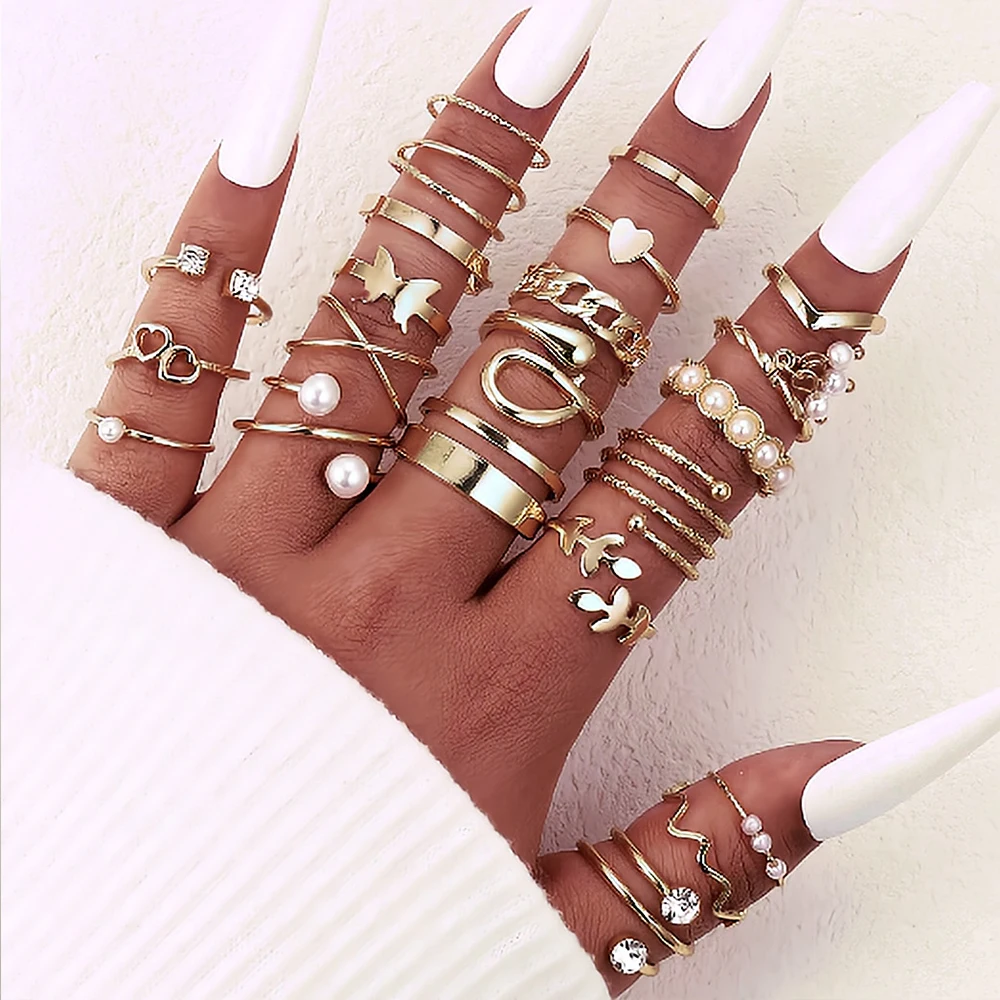 Ring Set 27PCS Vintage Heart Snake Butterfly Rings for Women