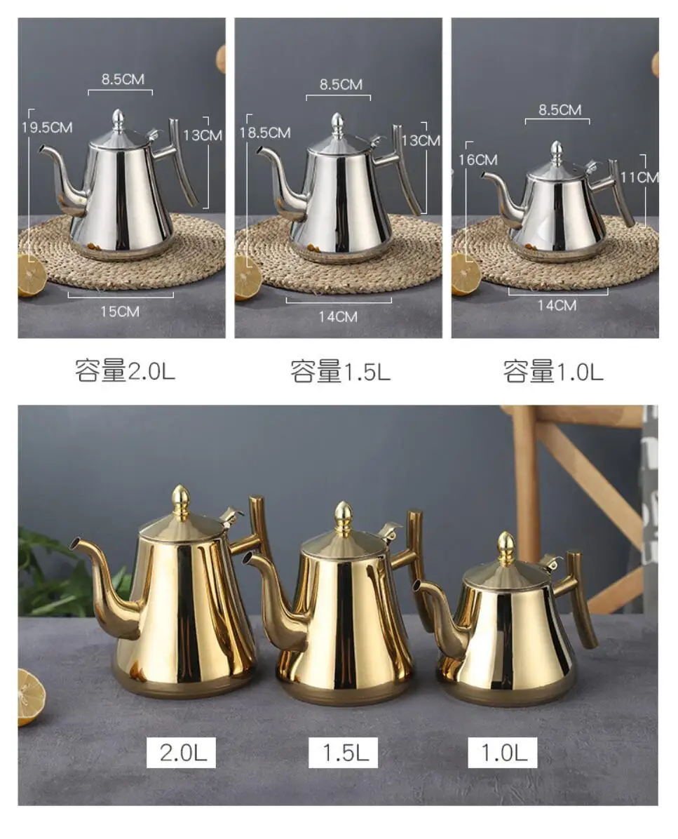 Description Picture 2 of item1.0L/1.5L/2.0L Stainless Steel Teapot, Tea Kettle with Removable Infuser for Loose Flower Tea Coffee Kettle for Stovetop Safe