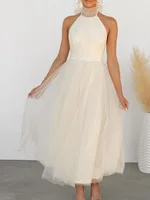 Elegant Women’s Backless Long Dress with Halter Neck