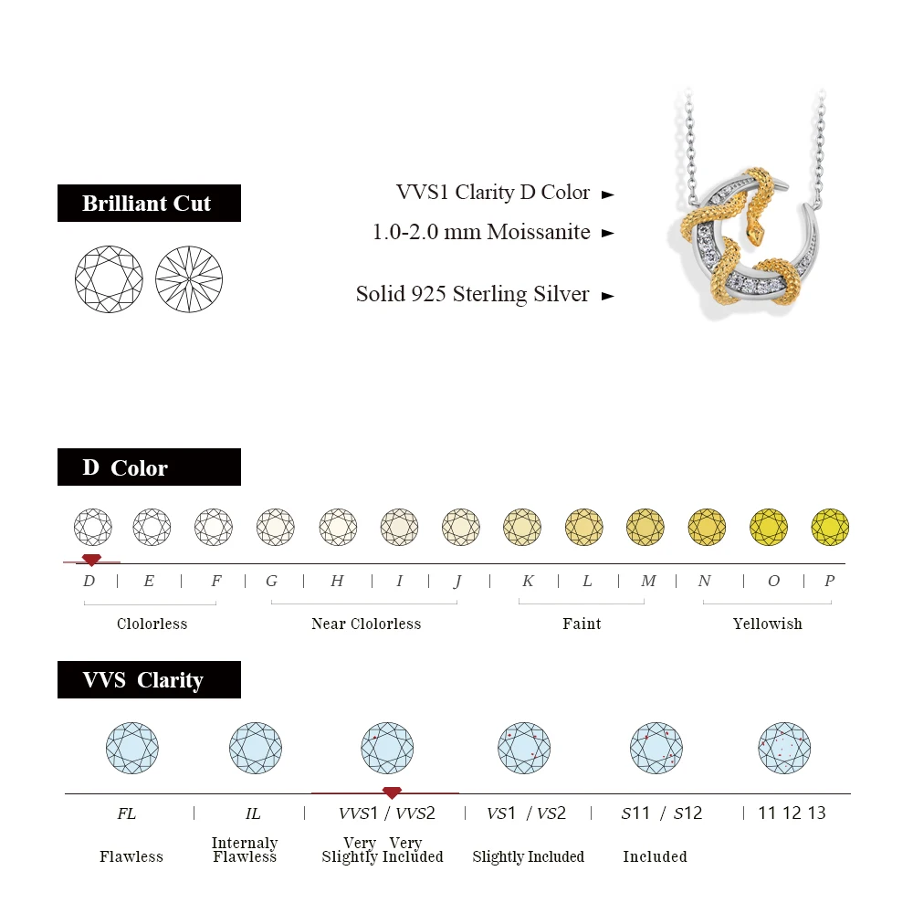 MINTYBOX D Color VVS1 Moon Moissanite Necklace for Women Solid 18K Yellow Gold S925 Silver Snake Pendant 50cm Fine Jewelry Party 2