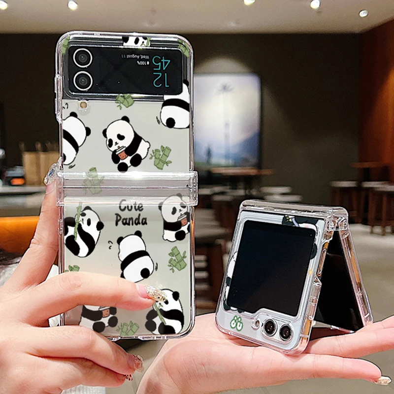 Panda Pattern Transparent Folding Phone Case - Hard Back Cover