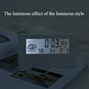 LCD Electric Desk Alarm Clock White with Calendar and Digital Temperature Humidity Modern Home /Office Watch Battery Operated 3