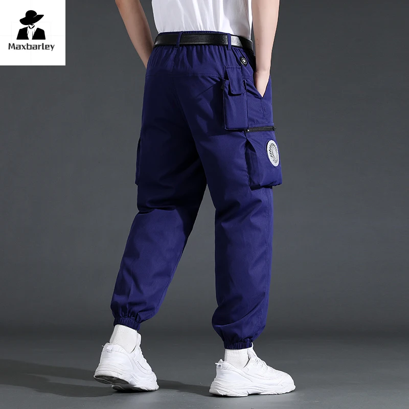 Fan Pants Cold Fishing Pure Cotton Site Welder Camping Ride Climbing Hiking Sports Fan Suit Air-Conditioning Clothes Cooling sports pants casual sports pants