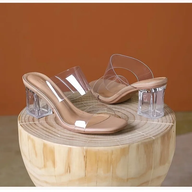 Women Transparent Slippers Thin Heels Slides Heeled Mules Jelly Flip Flops Med Designer Glitter women sandals women high heels