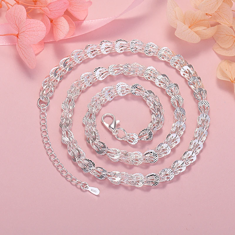 

Hot High Quality 925 Sterling Silver Pretty Lathe Engraved Pattern Chain Necklace for Women Fashion Party Wedding Jewelry Gifts
