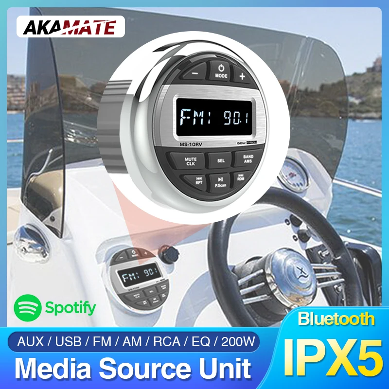 Boat Radio Player Marine Stereo MP3 Waterproof Bluetooth Audio Radio FM AM Receiver Fit for Harvesters ATV UTV SPA RZR