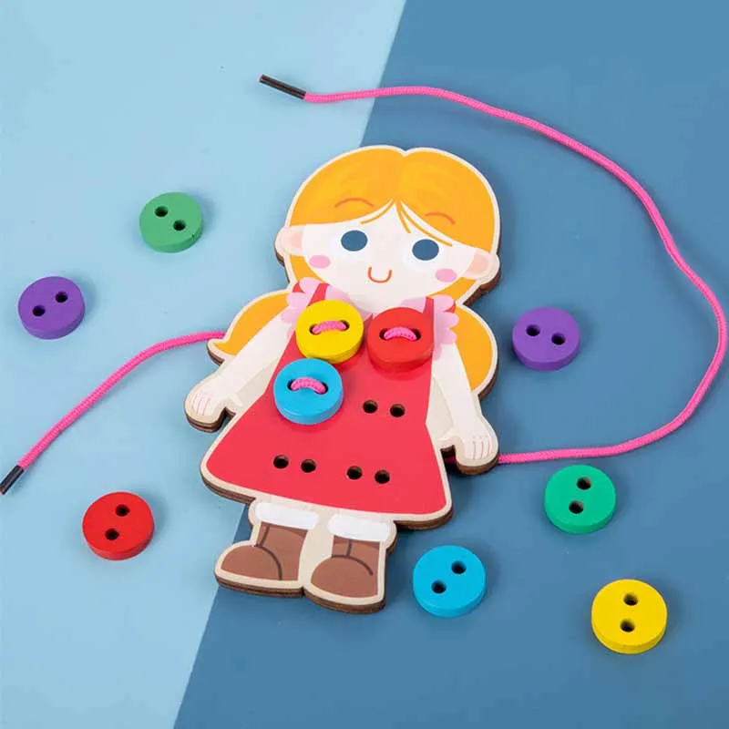Giocattolo Educativo In Legno Per Allacciatura Scarpe - Gioco Per Imparare A Legare I Lacci, Colored Lacing Shoe Per Bambini, Coordinazione Mano-Occhio