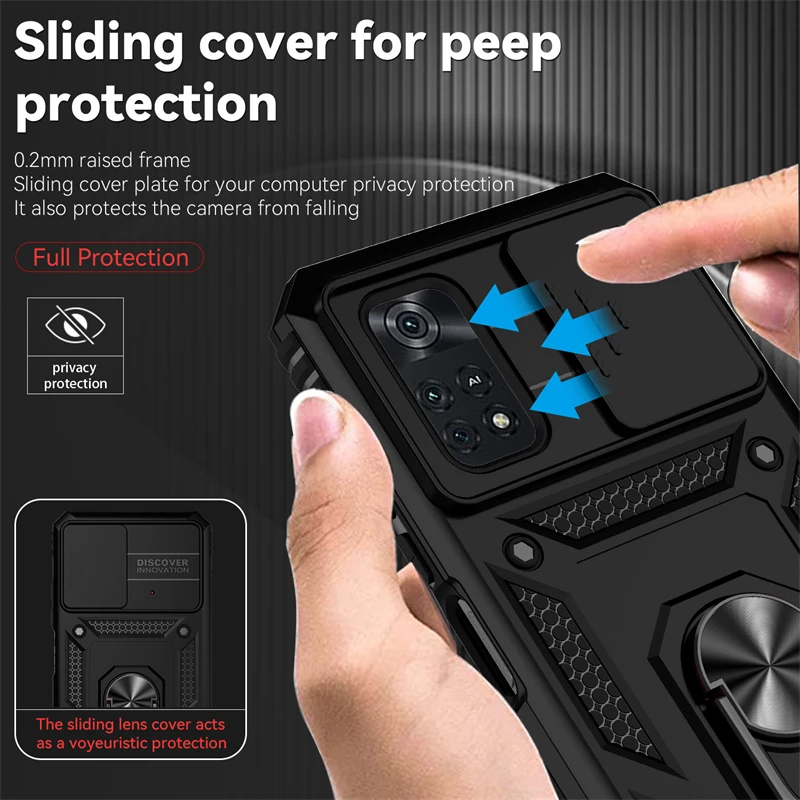 Custodia Per Xiaomi Poco M4 Pro 4G Con Staffa Rotante 360° E 2 Pellicole - Cover Paraurti PC+TPU Con Supporto Magnetico - Nero - 5