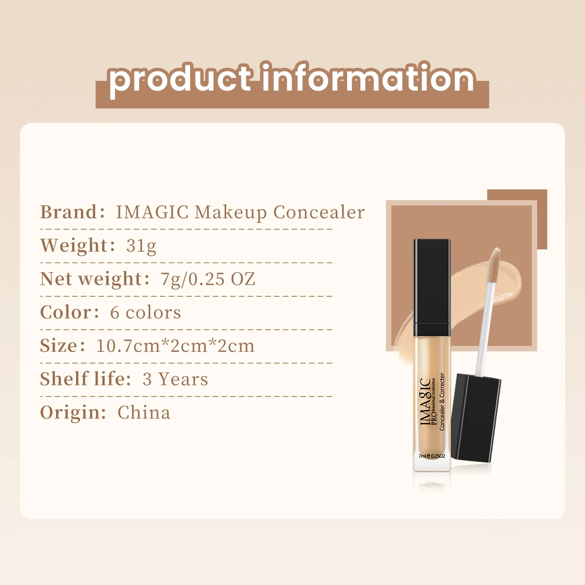 IMAGIC 6Colors Liquid Concealer Makeup Concealer Waterproof Concealer Face Concealer Concealer Cream Waterproof Long Lasting Matte Foundation Oil Control Natural Brighten Skin Cover Flaw Makeup