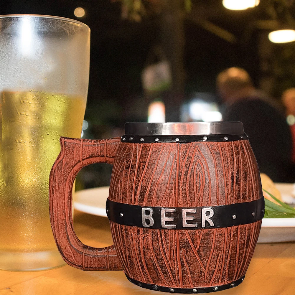 Large Capacity Wooden Barrel Beer Glass Cocktail Drinking Glass Large Beer Barrel Kitchen Holiday Creative Exquisite Gift