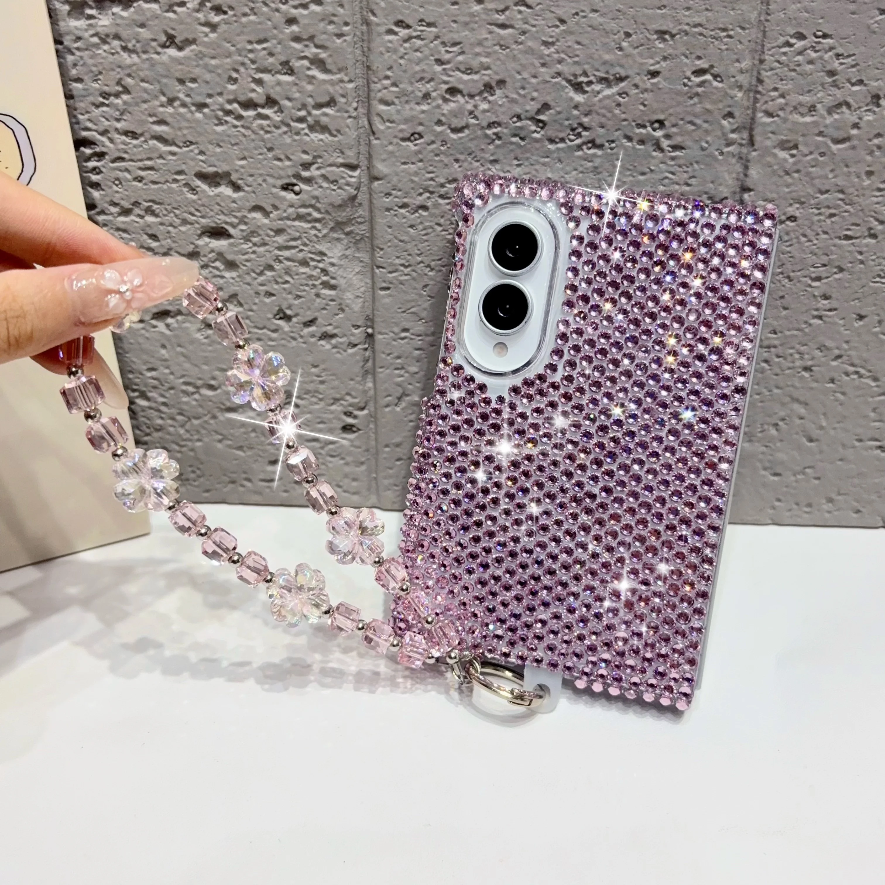 Luxury Full Glitter Diamond Bracelet Chain Phone Case for Samsung Galaxy Fold8 Fold 8 Wide Shockproof Slim Fit Skin Feel Cover