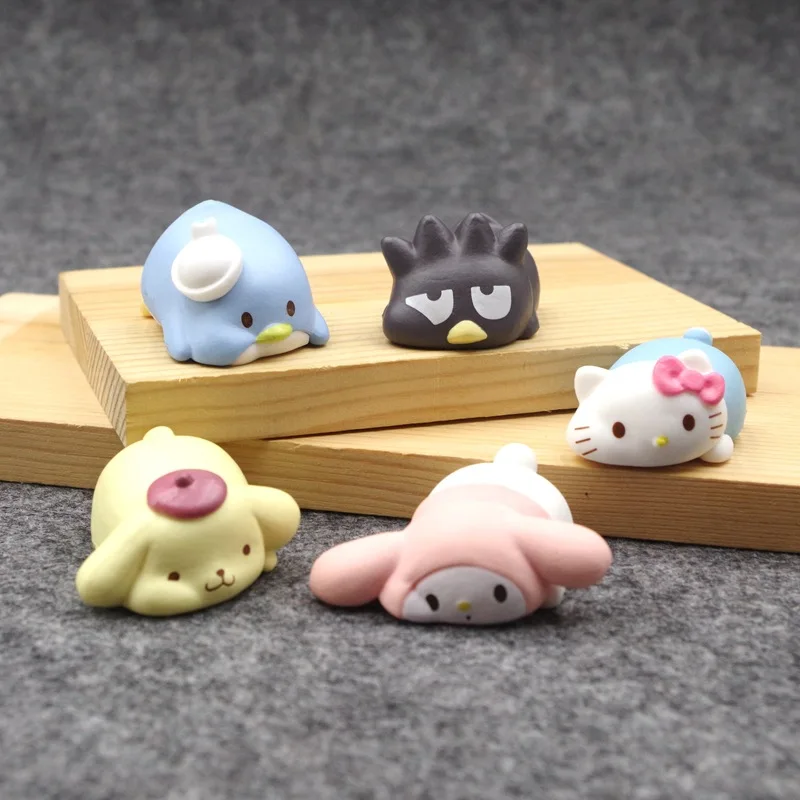 

5 шт. Sanrio фигурки Kawaii Hello Kitty мой Мелодия помпон пурин лежащий мини Экшн-фигурки настольная модель орнамент детские подарки
